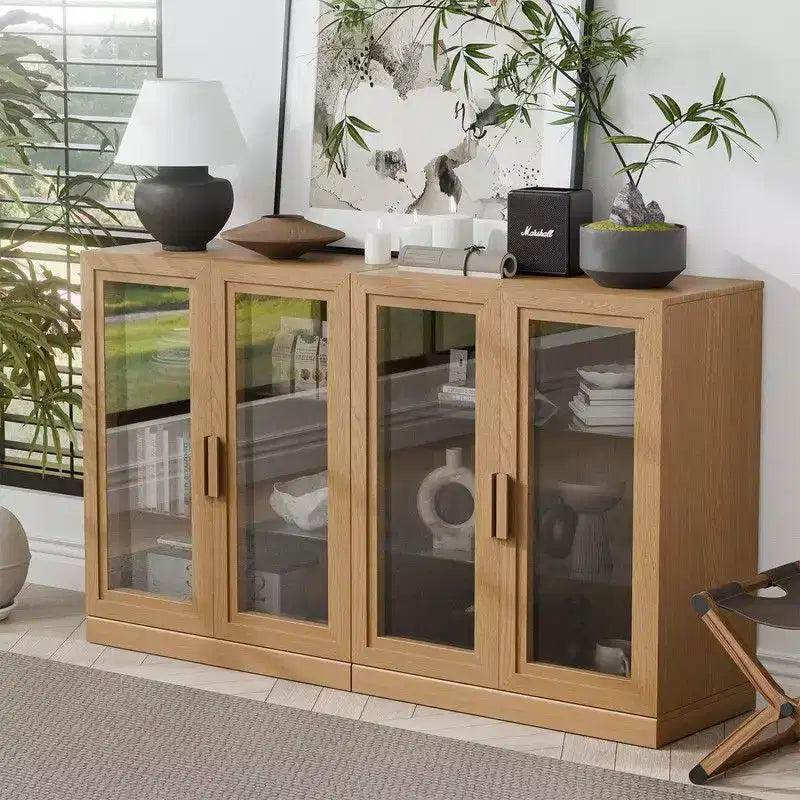Credenza buffet grande da 62Wx36H pollici – 4 ante in vetro, 2 ripiani regolabili, Naturale