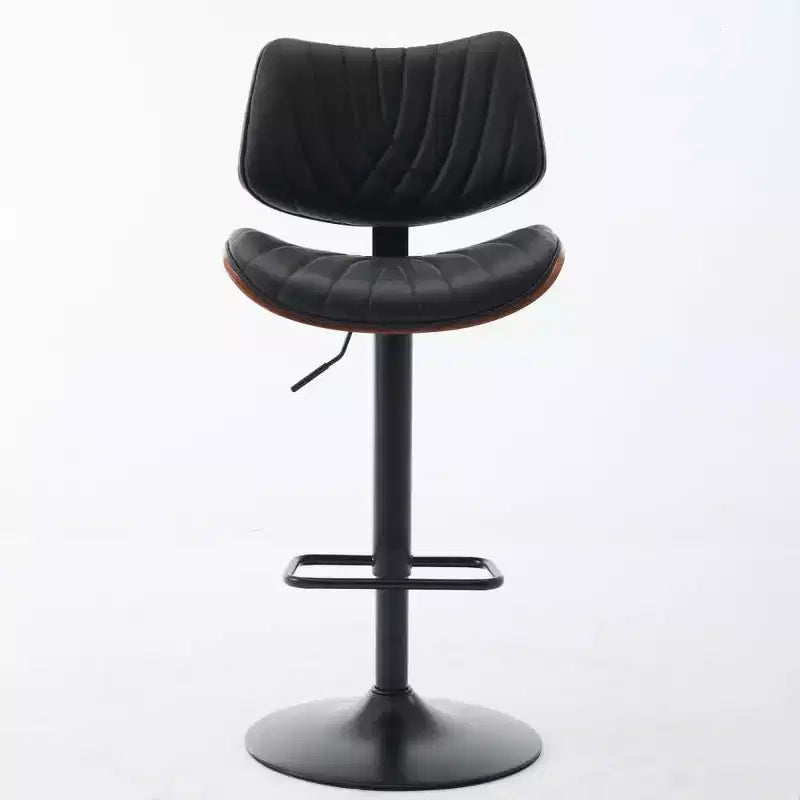 Sgabello da Bar Moderno Girevole con Altezza Regolabile, Legno Curvato in Noce e Ecopelle, Rotazione a 360°, Schienale Ergonomico, Base Stabile per Cucina e Home Bar