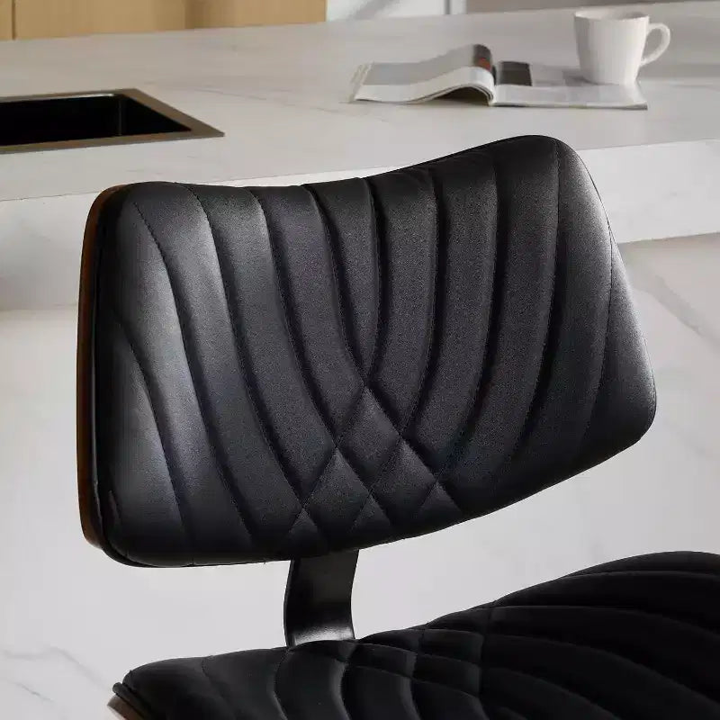 Sgabello da Bar Moderno Girevole con Altezza Regolabile, Legno Curvato in Noce e Ecopelle, Rotazione a 360°, Schienale Ergonomico, Base Stabile per Cucina e Home Bar