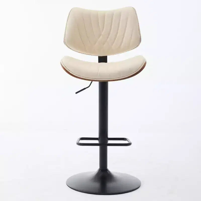 Sgabello da Bar Moderno Girevole con Altezza Regolabile, Legno Curvato in Noce e Ecopelle, Rotazione a 360°, Schienale Ergonomico, Base Stabile per Cucina e Home Bar
