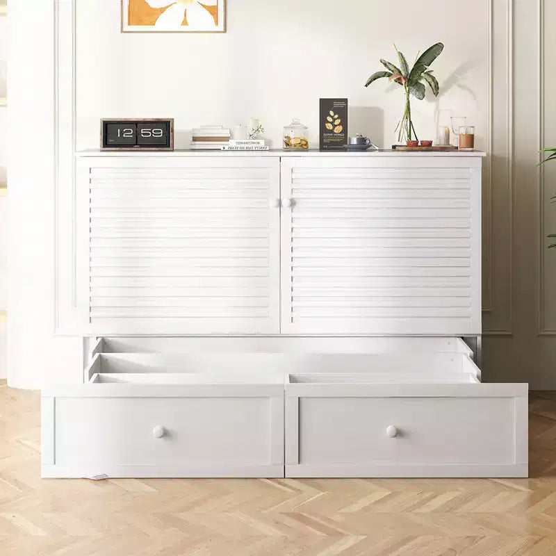 Letto a scomparsa matrimoniale moderno con porte USB, 2 cassetti e materasso da 12 cm