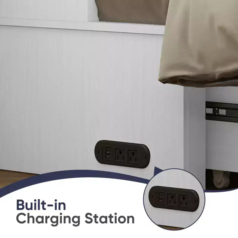 Letto a scomparsa matrimoniale moderno con porte USB, 2 cassetti e materasso da 12 cm