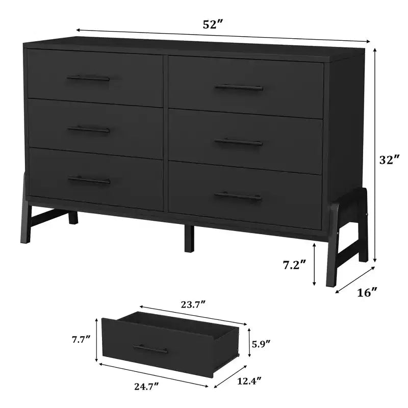 Cassettiera larga da camera con 6 cassetti da 132 cm – Grande armadio a cassetti in legno indipendente