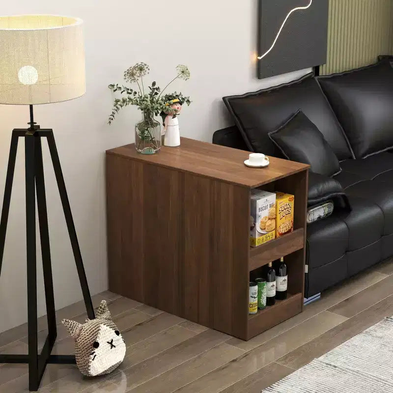 Scrivania estensibile in legno rustico con cassetti e ripiani aperti – Contenitore per ufficio domestico