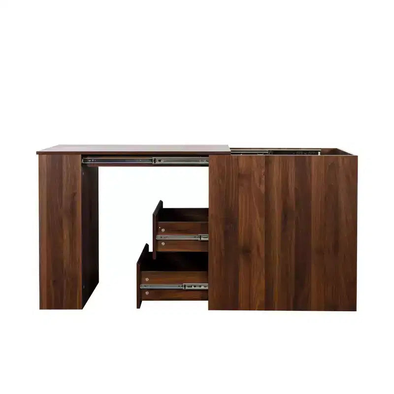 Scrivania estensibile in legno rustico con cassetti e ripiani aperti – Contenitore per ufficio domestico