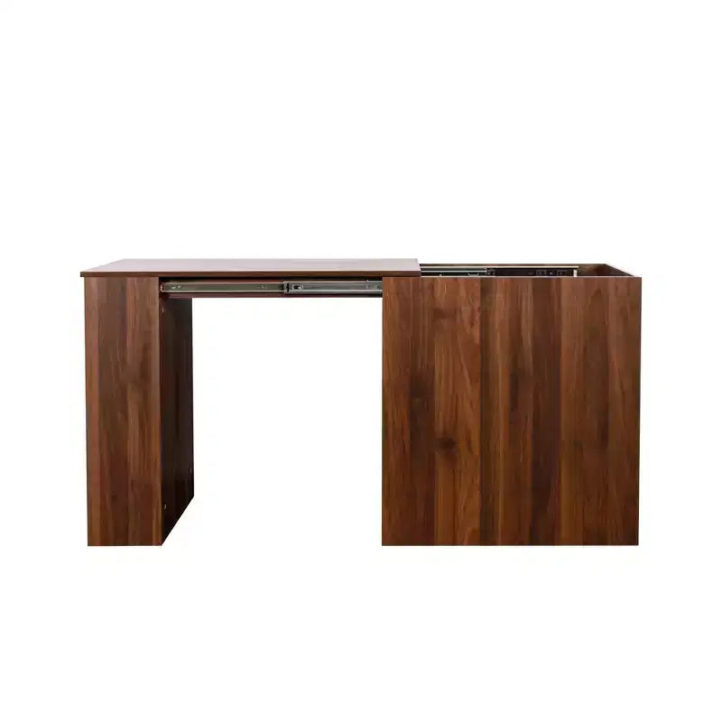 Scrivania estensibile in legno rustico con cassetti e ripiani aperti – Contenitore per ufficio domestico
