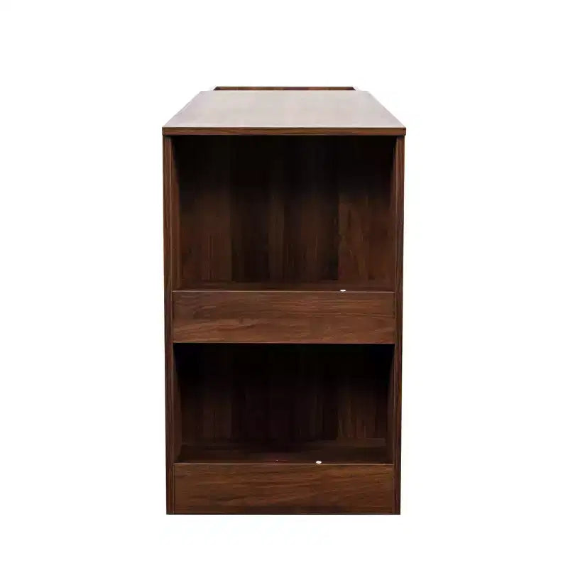 Scrivania estensibile in legno rustico con cassetti e ripiani aperti – Contenitore per ufficio domestico