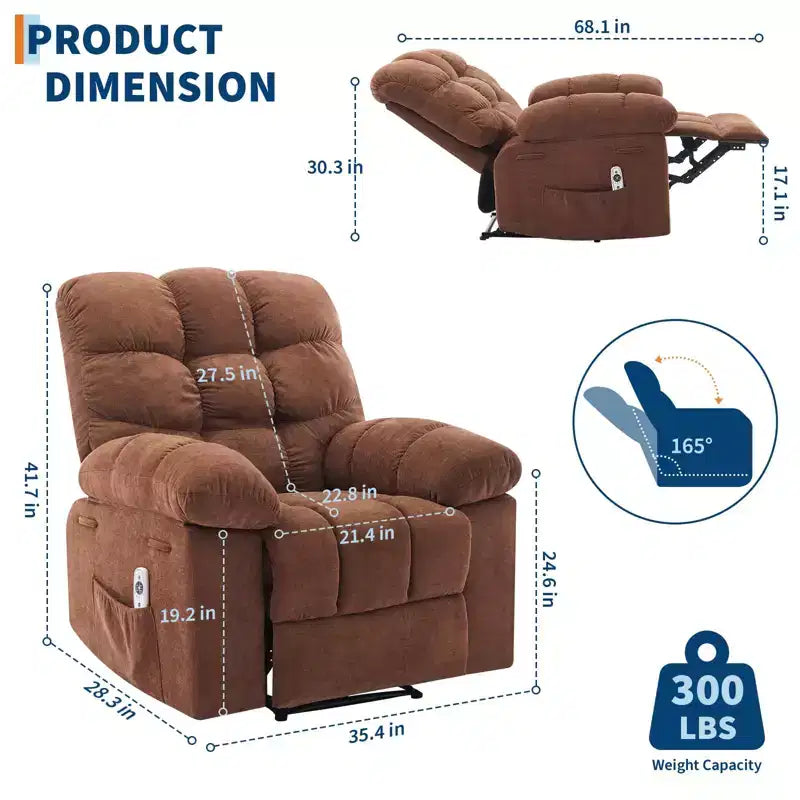 Poltrona Reclinabile, Poltrona a Dondolo Larga, Poltrona Relax con Massaggio e Calore, Poltrona Reclinabile Ergonomica Imbottita in Tessuto Traspirante con Funzione Calore
