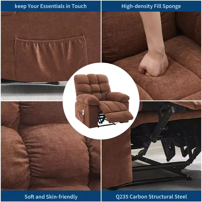 Poltrona Reclinabile, Poltrona a Dondolo Larga, Poltrona Relax con Massaggio e Calore, Poltrona Reclinabile Ergonomica Imbottita in Tessuto Traspirante con Funzione Calore
