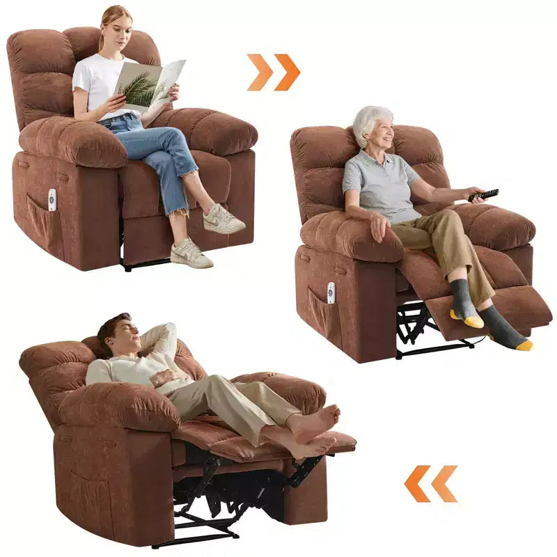 Poltrona Reclinabile, Poltrona a Dondolo Larga, Poltrona Relax con Massaggio e Calore, Poltrona Reclinabile Ergonomica Imbottita in Tessuto Traspirante con Funzione Calore