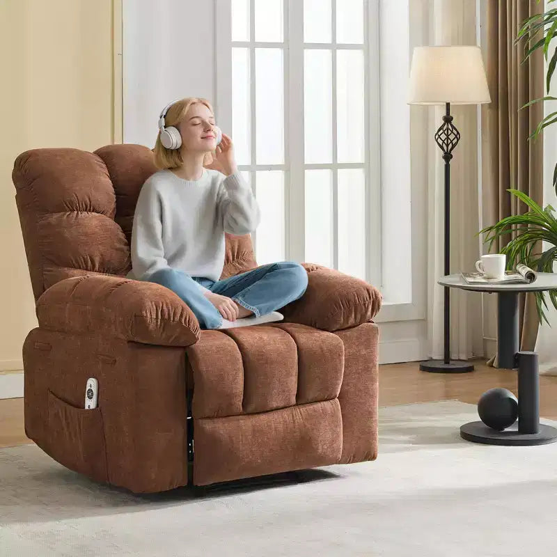 Poltrona Reclinabile, Poltrona a Dondolo Larga, Poltrona Relax con Massaggio e Calore, Poltrona Reclinabile Ergonomica Imbottita in Tessuto Traspirante con Funzione Calore