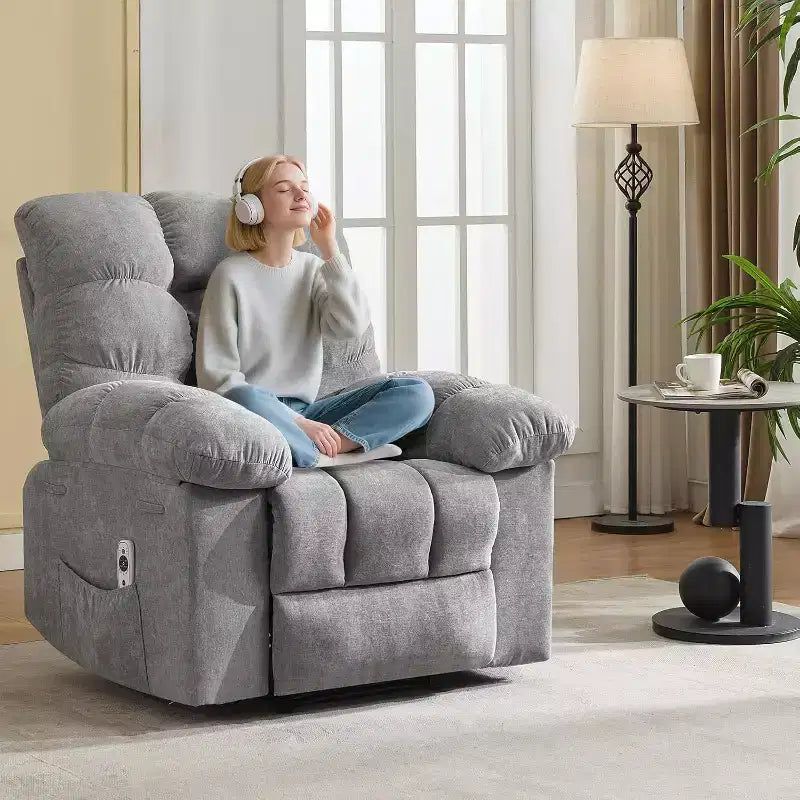 Poltrona Reclinabile, Poltrona a Dondolo Larga, Poltrona Relax con Massaggio e Calore, Poltrona Reclinabile Ergonomica Imbottita in Tessuto Traspirante con Funzione Calore