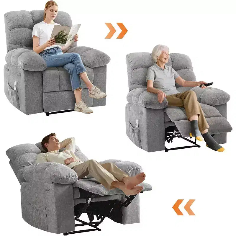 Poltrona Reclinabile, Poltrona a Dondolo Larga, Poltrona Relax con Massaggio e Calore, Poltrona Reclinabile Ergonomica Imbottita in Tessuto Traspirante con Funzione Calore