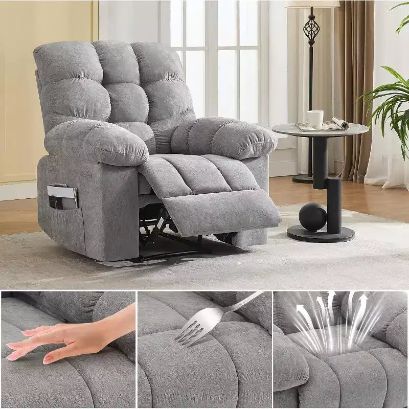 Poltrona Reclinabile, Poltrona a Dondolo Larga, Poltrona Relax con Massaggio e Calore, Poltrona Reclinabile Ergonomica Imbottita in Tessuto Traspirante con Funzione Calore
