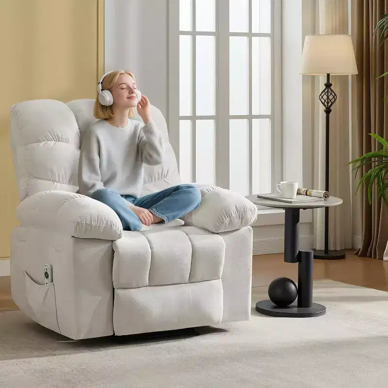 Poltrona Reclinabile, Poltrona a Dondolo Larga, Poltrona Relax con Massaggio e Calore, Poltrona Reclinabile Ergonomica Imbottita in Tessuto Traspirante con Funzione Calore