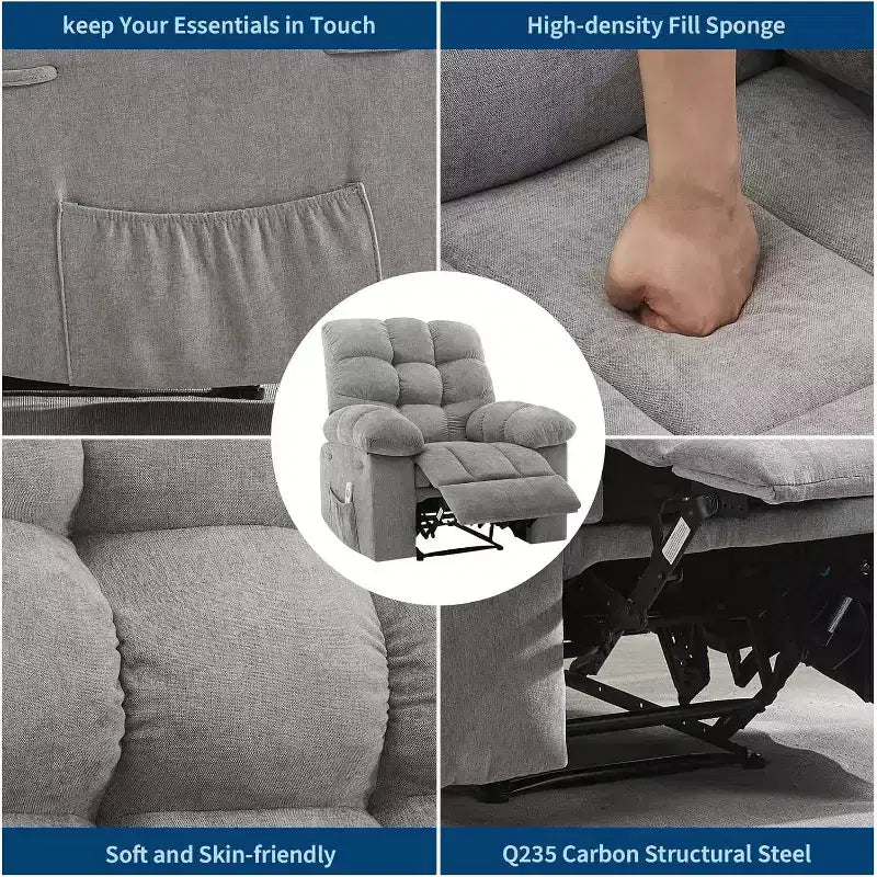 Poltrona Reclinabile, Poltrona a Dondolo Larga, Poltrona Relax con Massaggio e Calore, Poltrona Reclinabile Ergonomica Imbottita in Tessuto Traspirante con Funzione Calore
