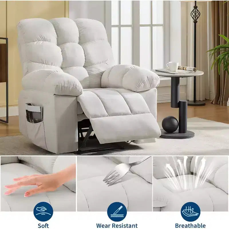 Poltrona Reclinabile, Poltrona a Dondolo Larga, Poltrona Relax con Massaggio e Calore, Poltrona Reclinabile Ergonomica Imbottita in Tessuto Traspirante con Funzione Calore