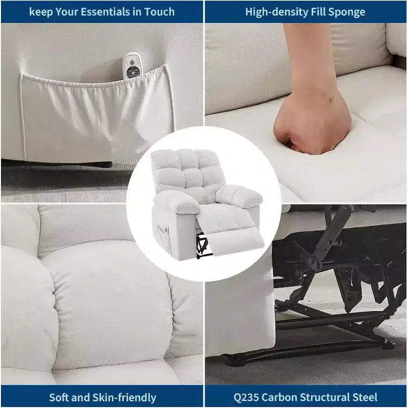 Poltrona Reclinabile, Poltrona a Dondolo Larga, Poltrona Relax con Massaggio e Calore, Poltrona Reclinabile Ergonomica Imbottita in Tessuto Traspirante con Funzione Calore