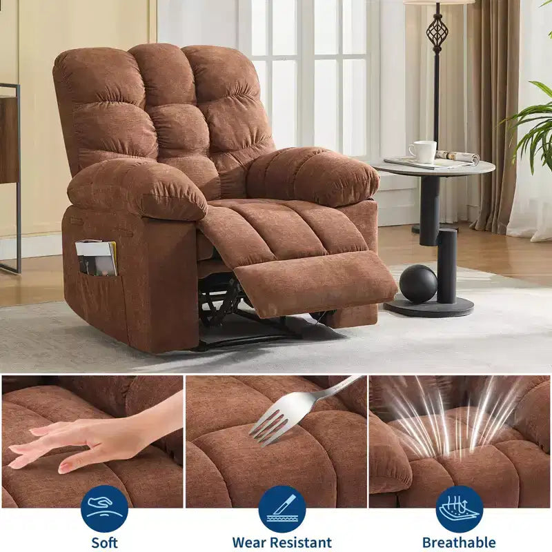 Poltrona Reclinabile, Poltrona a Dondolo Larga, Poltrona Relax con Massaggio e Calore, Poltrona Reclinabile Ergonomica Imbottita in Tessuto Traspirante con Funzione Calore