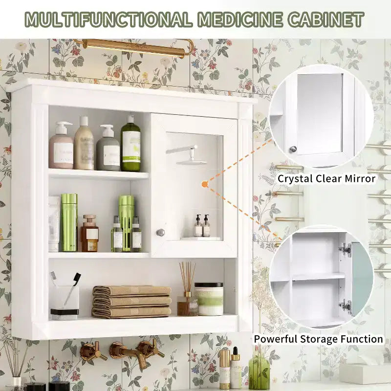 Mobiletto da bagno a muro da 81 cm con specchio – 4 ripiani, anta a specchio, contenitore sopra il WC