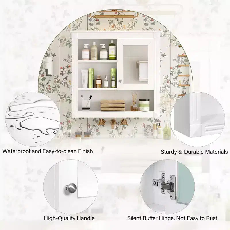Mobiletto da bagno a muro da 81 cm con specchio – 4 ripiani, anta a specchio, contenitore sopra il WC