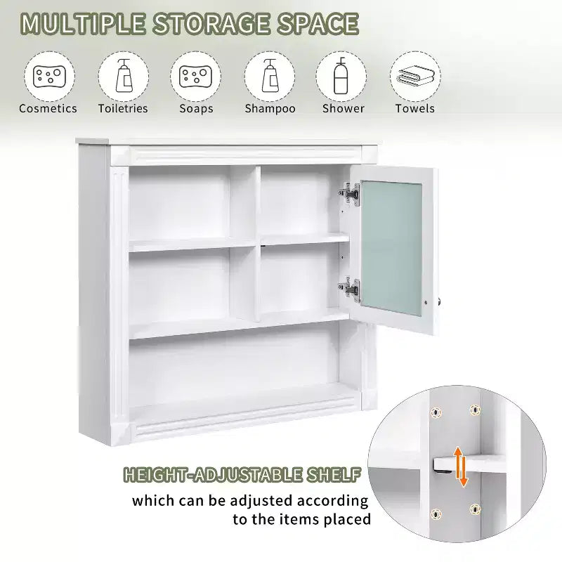 Mobiletto da bagno a muro da 81 cm con specchio – 4 ripiani, anta a specchio, contenitore sopra il WC