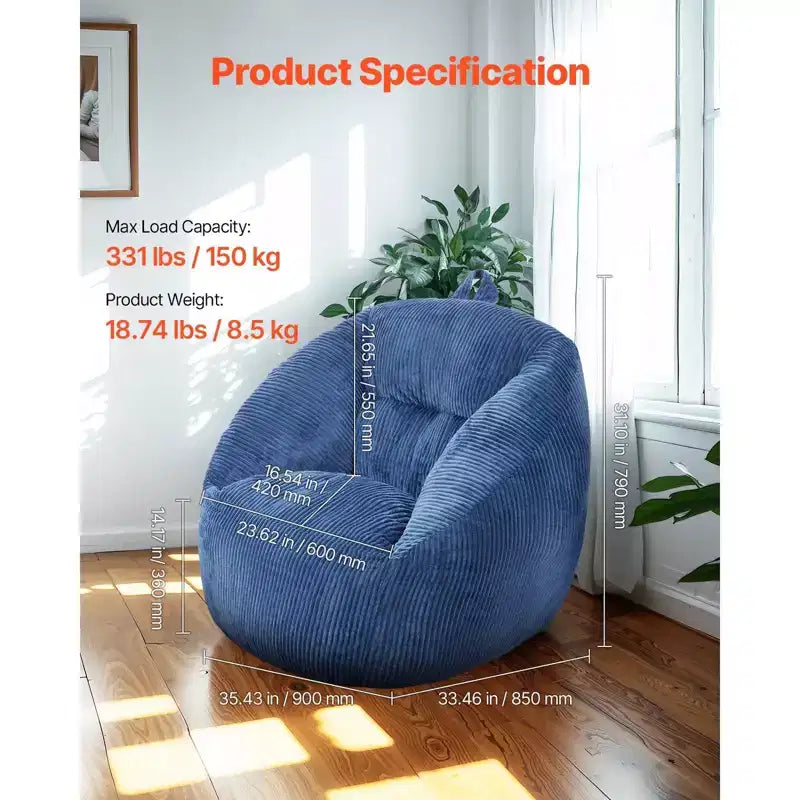 Pouf Sacco, Pouf Sacco da 90 cm con Morbidi Braccioli e Tasca Portaoggetti, Imbottitura in Memory Foam 25D con Rivestimento in Morbido Velluto Teddy