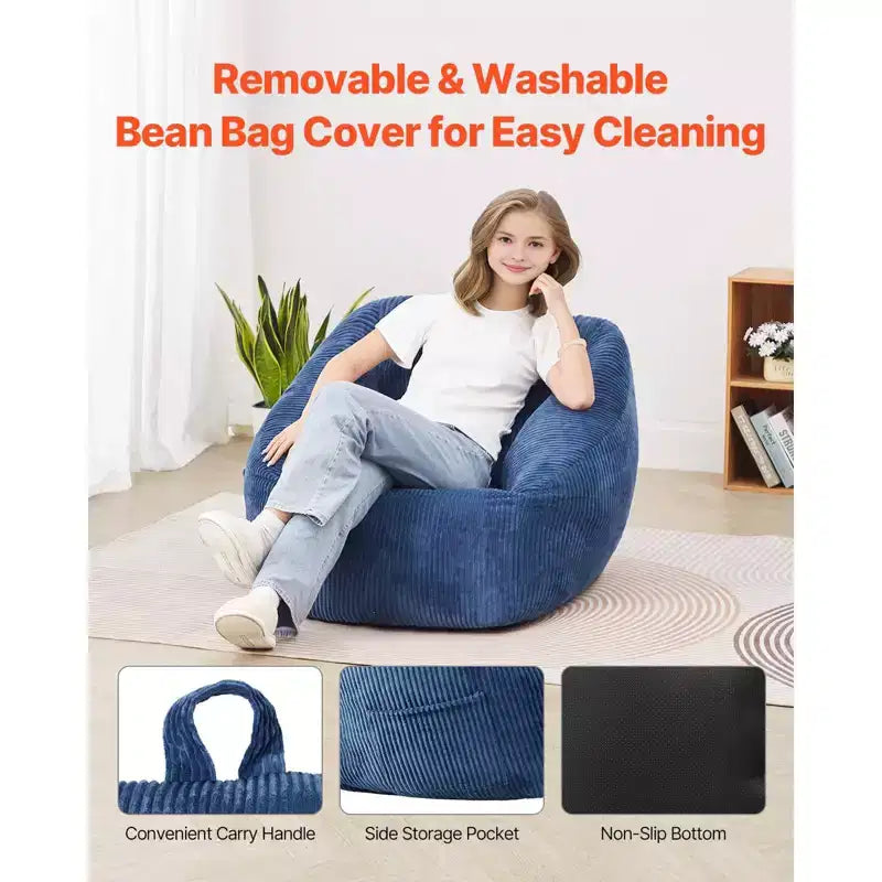 Pouf Sacco, Pouf Sacco da 90 cm con Morbidi Braccioli e Tasca Portaoggetti, Imbottitura in Memory Foam 25D con Rivestimento in Morbido Velluto Teddy
