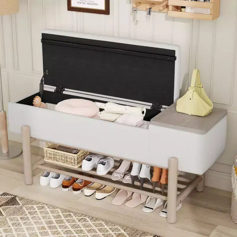 Panca contenitore imbottita stile rustico con scomparto segreto – Ingresso, corridoio, naturale