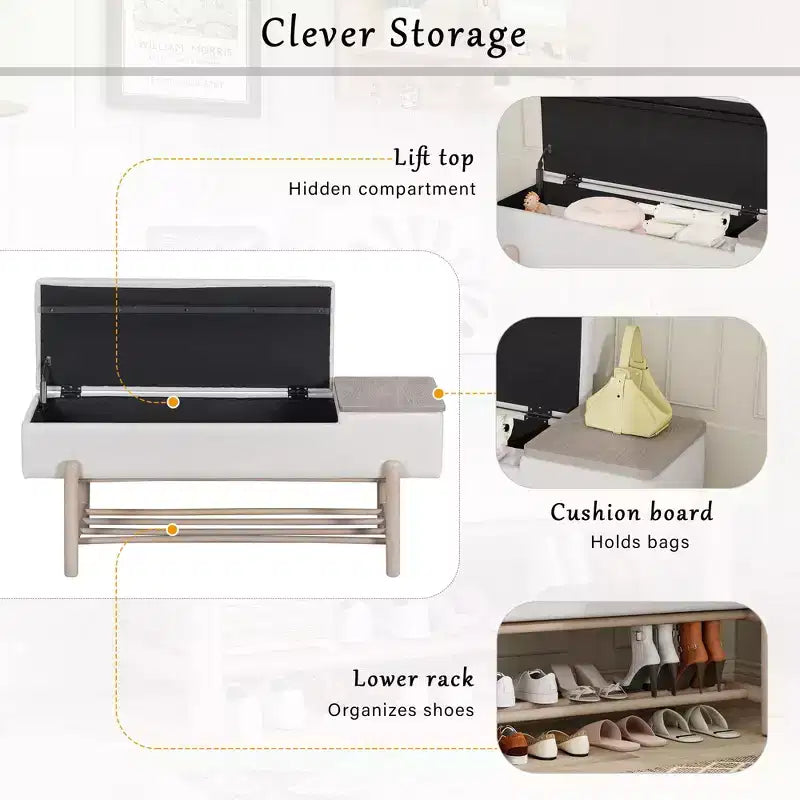 Panca contenitore imbottita stile rustico con scomparto segreto – Ingresso, corridoio, naturale