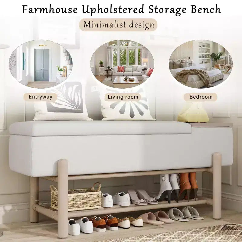 Panca contenitore imbottita stile rustico con scomparto segreto – Ingresso, corridoio, naturale