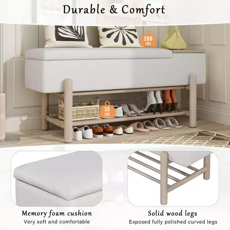 Panca contenitore imbottita stile rustico con scomparto segreto – Ingresso, corridoio, naturale