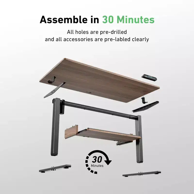 Scrivania elettrica regolabile in altezza 48x24 pollici, tavolo per computer per ufficio a casa per studio, scrittura e giochi, scrivanie con piano in legno, marrone