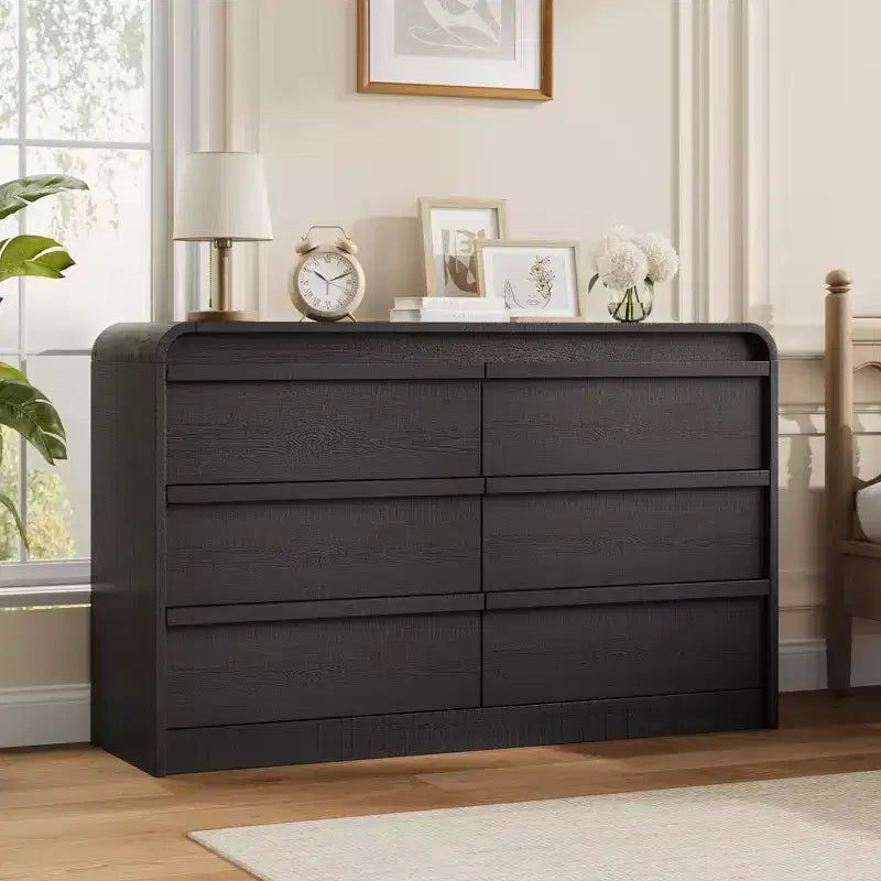 Credenza moderna ad arco con 6 cassetti per tavolo da pranzo, design a bordo curvo, mobile autoportante, per sala da pranzo, camera da letto, soggiorno
