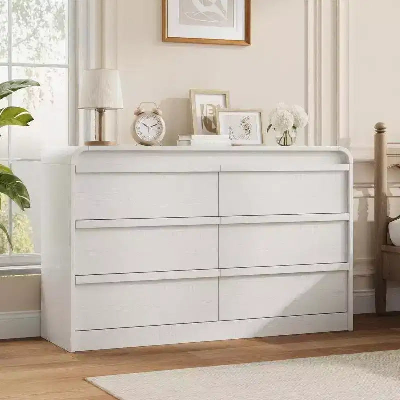 Credenza moderna ad arco con 6 cassetti per tavolo da pranzo, design a bordo curvo, mobile autoportante, per sala da pranzo, camera da letto, soggiorno