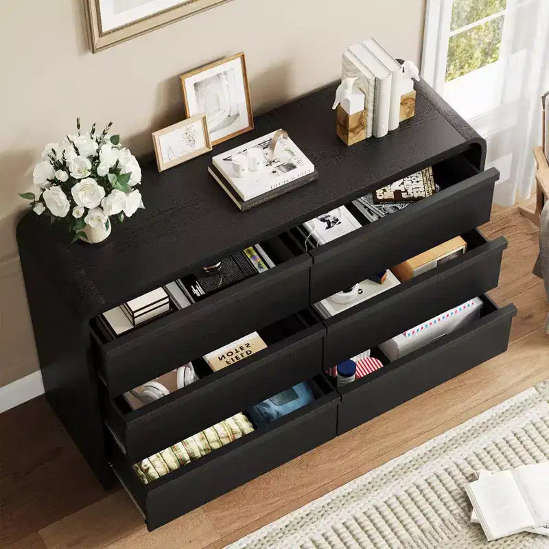 Credenza moderna ad arco con 6 cassetti per tavolo da pranzo, design a bordo curvo, mobile autoportante, per sala da pranzo, camera da letto, soggiorno