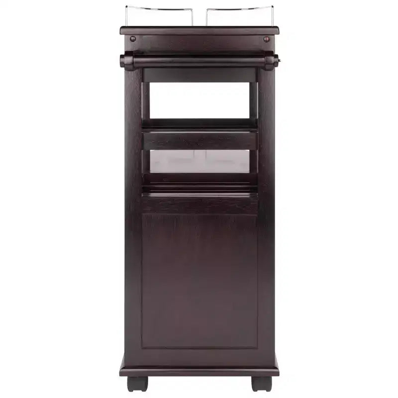 Carrello porta-intrattenimento moderno su ruote – Espresso scuro, 3 ripiani, 1 cassetto, composito di legno
