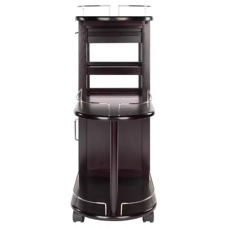 Carrello porta-intrattenimento moderno su ruote – Espresso scuro, 3 ripiani, 1 cassetto, composito di legno