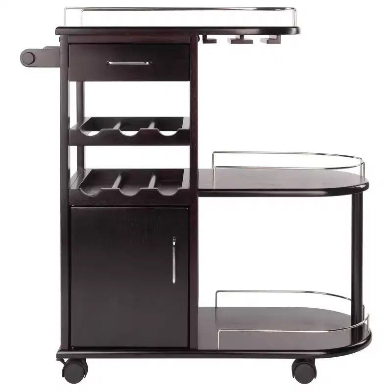 Carrello porta-intrattenimento moderno su ruote – Espresso scuro, 3 ripiani, 1 cassetto, composito di legno