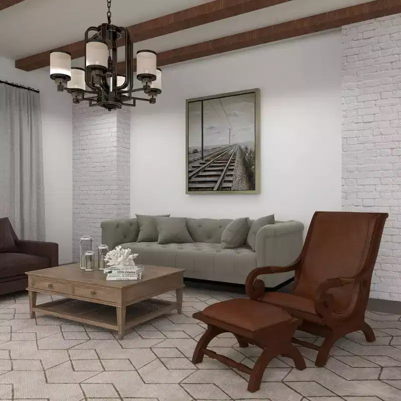 Poltrona accent in legno di teak tradizionale con braccioli e poggiapiedi rivestiti in pelle marrone