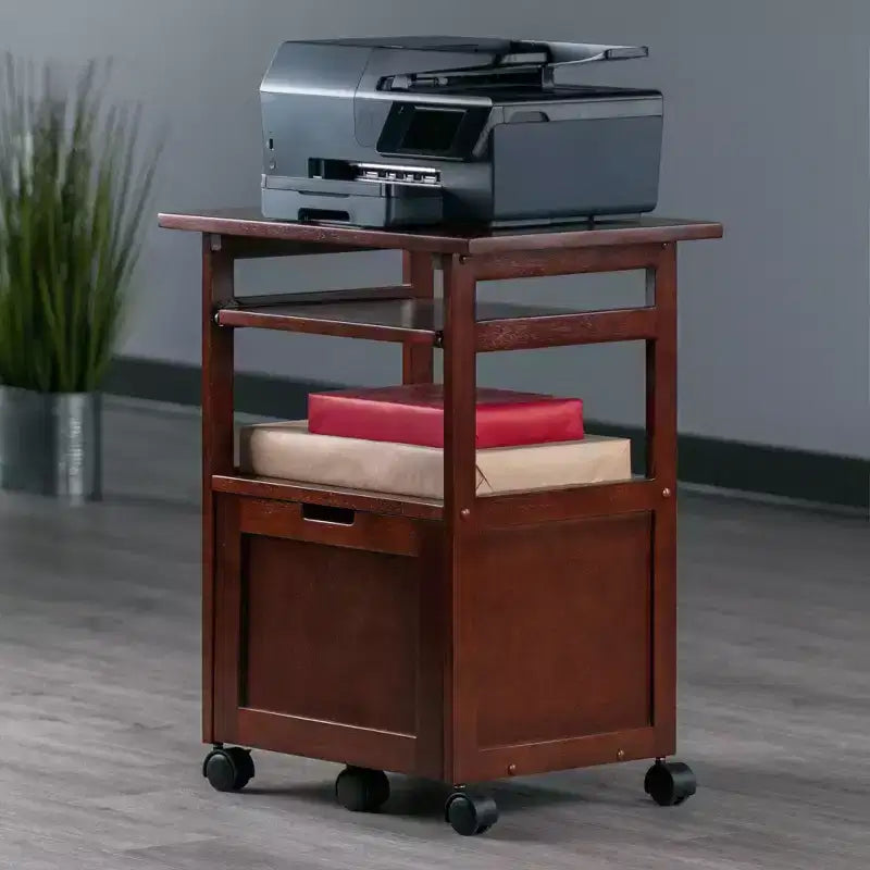 Supporto per stampante in noce con armadietto – Mobile contenitore per ufficio di design Mid-Century Modern, capacità 22 kg