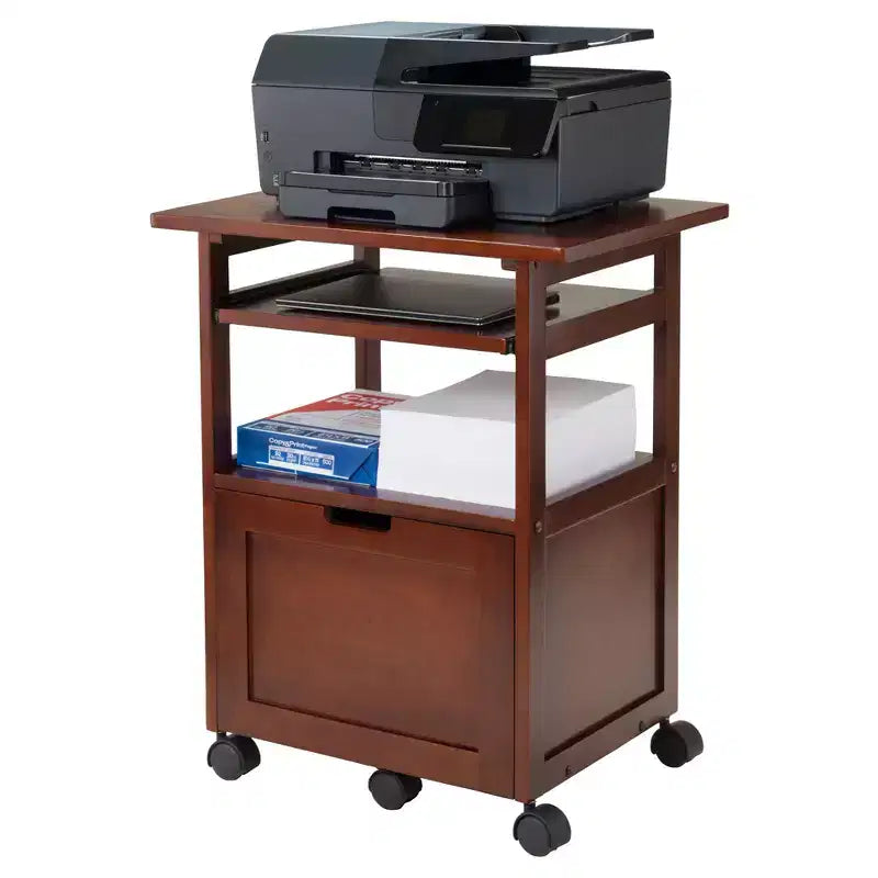 Supporto per stampante in noce con armadietto – Mobile contenitore per ufficio di design Mid-Century Modern, capacità 22 kg