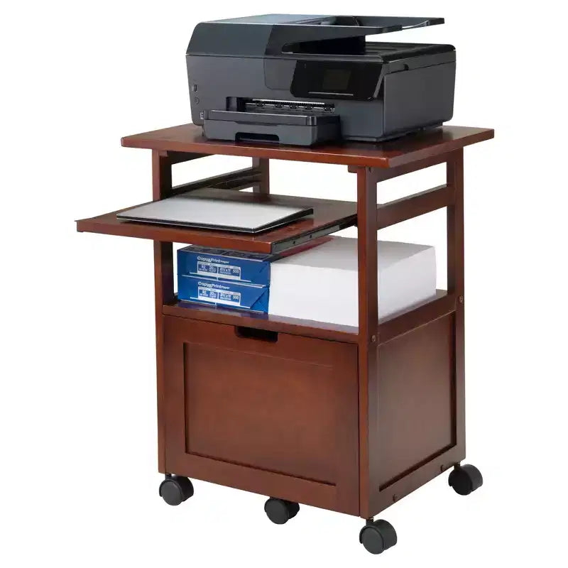 Supporto per stampante in noce con armadietto – Mobile contenitore per ufficio di design Mid-Century Modern, capacità 22 kg