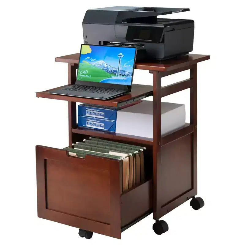 Supporto per stampante in noce con armadietto – Mobile contenitore per ufficio di design Mid-Century Modern, capacità 22 kg