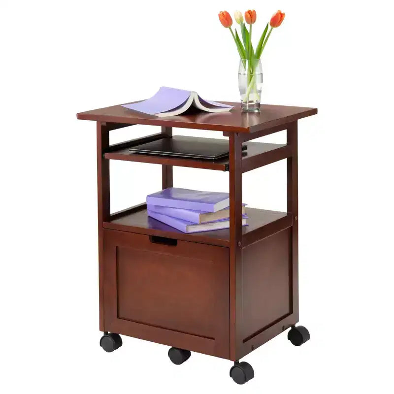 Supporto per stampante in noce con armadietto – Mobile contenitore per ufficio di design Mid-Century Modern, capacità 22 kg