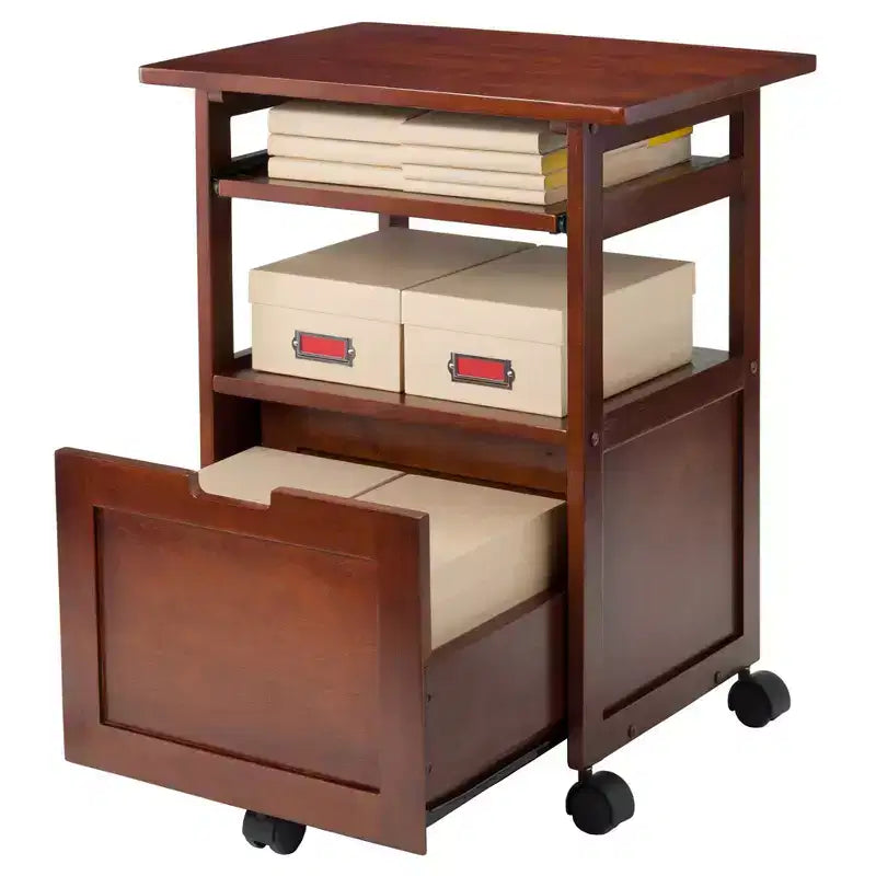 Supporto per stampante in noce con armadietto – Mobile contenitore per ufficio di design Mid-Century Modern, capacità 22 kg