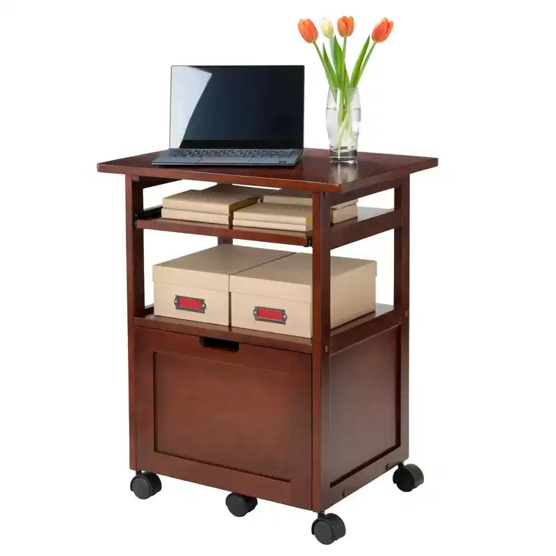 Supporto per stampante in noce con armadietto – Mobile contenitore per ufficio di design Mid-Century Modern, capacità 22 kg
