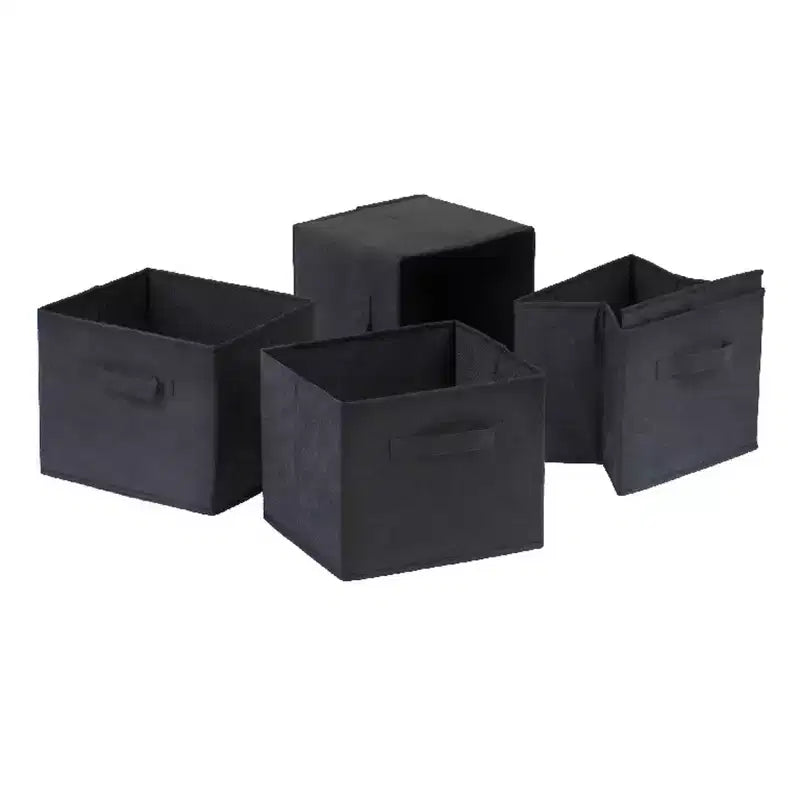 Set di scaffali portaoggetti da 4 pezzi con cesti pieghevoli in tessuto – Marrone espresso/Nero, stile Mid-Century