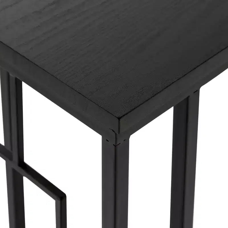 Tavolino contemporaneo a C in metallo e legno – Nero, Nessun montaggio, Struttura in ferro