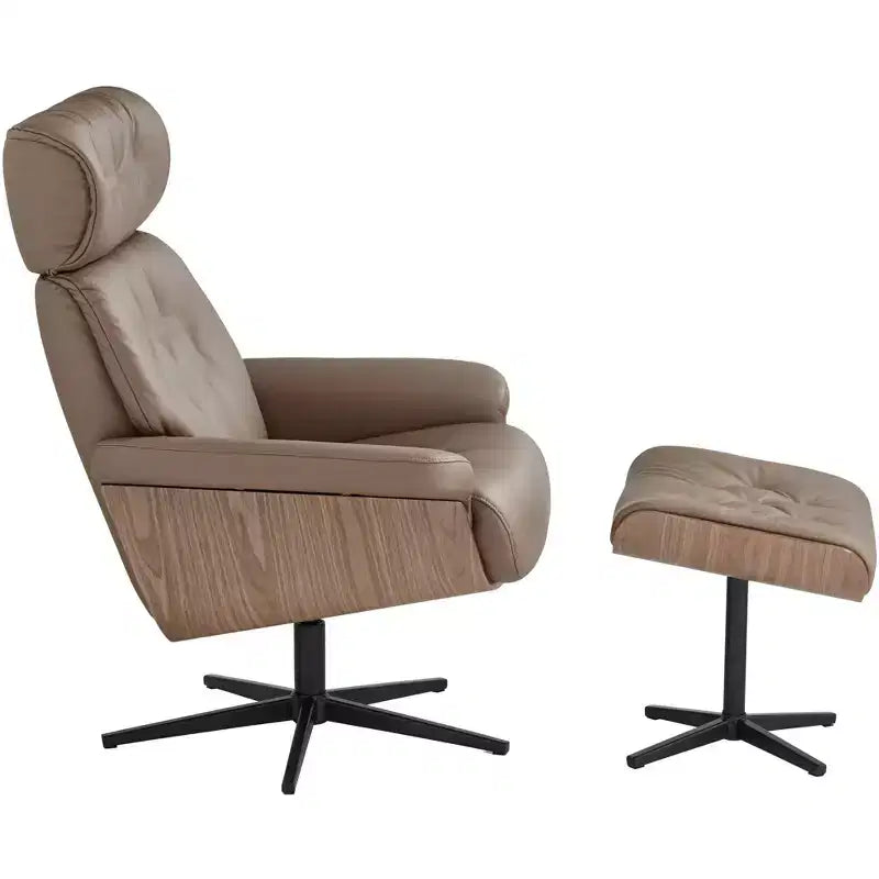 Poltrona Reclinabile e Ottomana Girevole Regolabile in Similpelle – Poltrona Lounge Moderna Color Cacao
